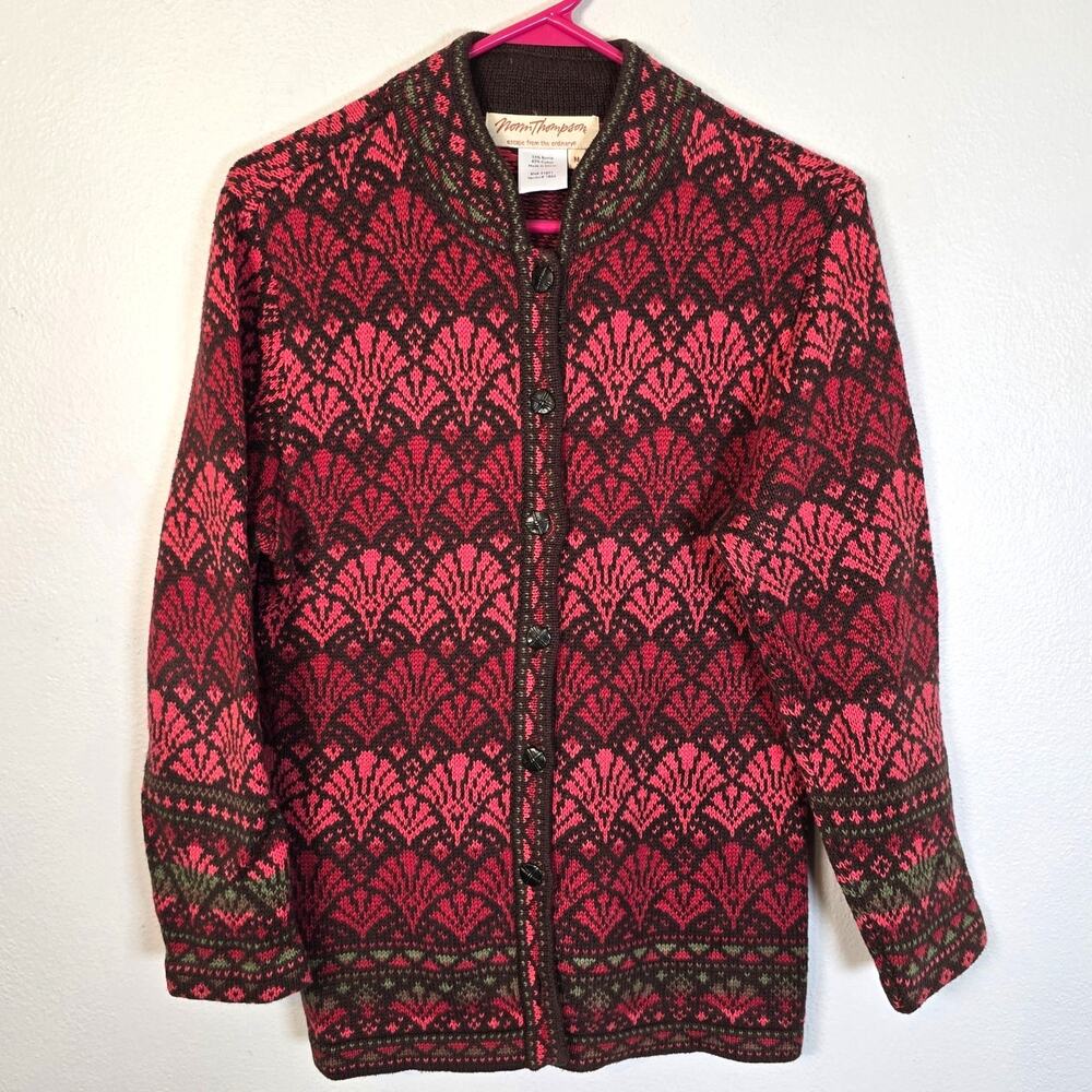 Norm Thompson Nordic Knit Sweater Womens M Coral Fair Isle Classic Spring Casual